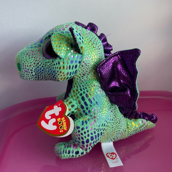 Ty Beanie Boos Green and Purple Dragon Plush Toy (6 inch) - Picture 2 of 8